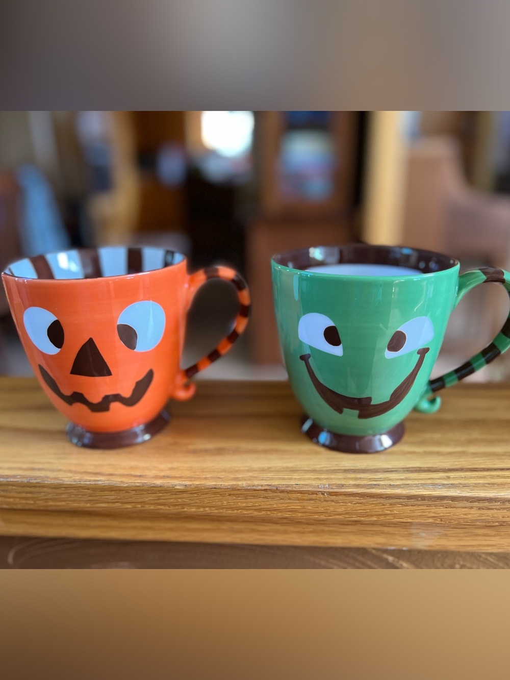 Starbucks Orange and Green Smiling Face Halloween Mugs